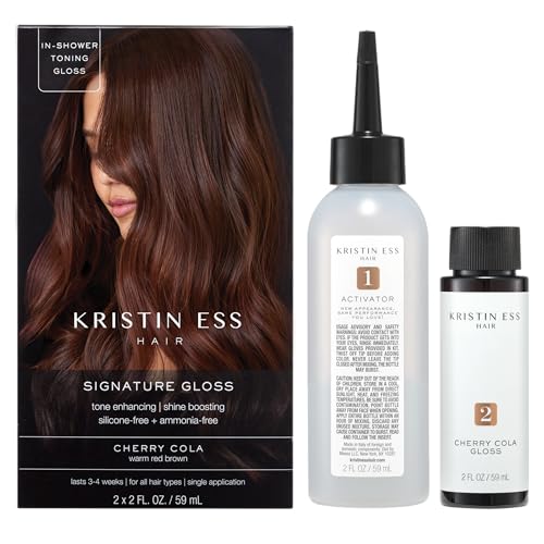 Image of Kristin Ess Hair Gloss in Cherry Cola Warm Red Brown - 4 Wk Semi Permanent Hair Dye Glaze - Color Depositing Conditioner & Brassy Toner for Vibrant Color, Shine + Gloss, Vegan, Silicone & Ammonia Free