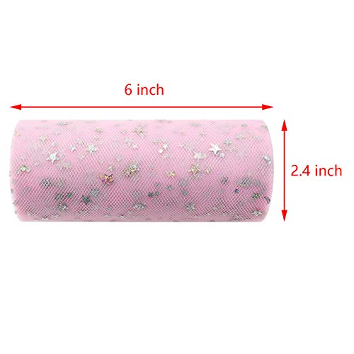 Pink Star Sequin Tulle Roll - 10 Yards of Sparkling 6-Inch Width Polyester Fabric for Creative Crafts and Celebrations 3 Pink Star Sequin Tulle Roll - 10 Yards of Sparkling 6-Inch Width Polyester Fabric for Creative Crafts and Celebrations - Image 2
