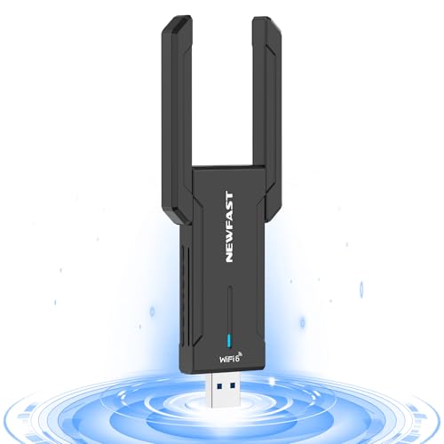 NEWFAST AX54000 WiFi 6e USB 3.0 Adapter, 6GHz Tri-Band WLAN Stick mit 2 Drehbaren Hochleistungsantennen, WPA3, Kompatibel mit Windows 11/10 (NF-U353)
