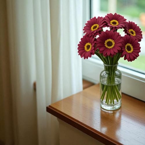 Image of Garden Art Artificial 5 Pcs Gerbera Flower Sticks, 33 cm, RealTouch Natural Looking | Silicone Decorative Bunch for Home GAAGFB-1H-33BR (Brown)