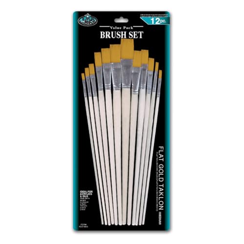 Royal and Langnickel Long Handle Flat Taklon Variety Brush Set - Gold (Pack of 12)