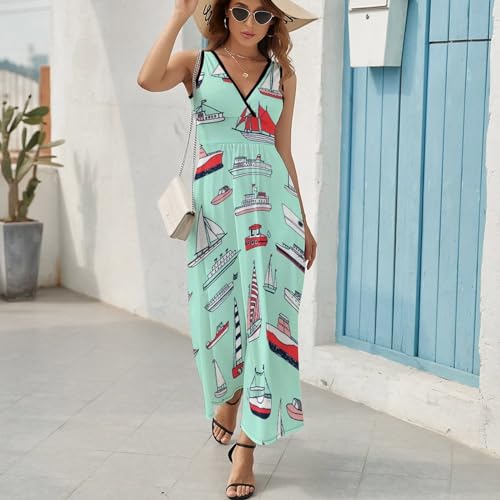 Robe longue d'été sans manches à col V | Coupe maxi fluide style décontracté - 5