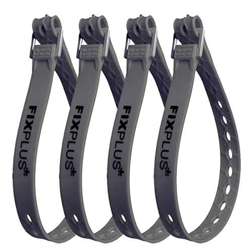 Fixplus Strap 4er-Pack - Zurrgurt Zum Sichern, Befestigen, Bündeln und Festzurren, aus Spezialkunststoff mit Aluminiumschnalle 66cm x 2,4cm (dunkelgrau)