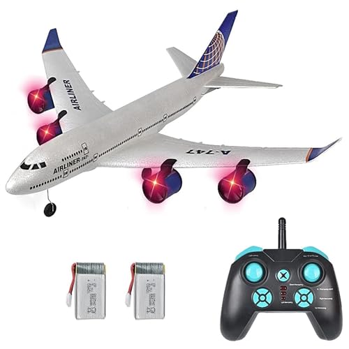 STEDMZ Airbus 747 A380 2.4G 3CH Remote Control Electric Airplane - Easy to Fly RC Plane for Beginners - EPP Foam Fixed Wing Glider Model - LED Lights - Four Motor Airliner - 2 Batteries (747)