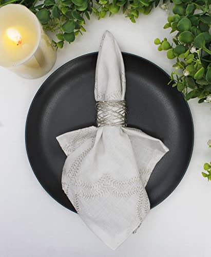 Cotton Craft Embroidered Cloth Napkins - Set Of 4 Pure Cotton Slub Dinner Napkin - Christmas Party Festive Xmas Celebration Decorative Holiday Table Napkin - Washable Reusable Napkin - 18X18- Silver #TOP7