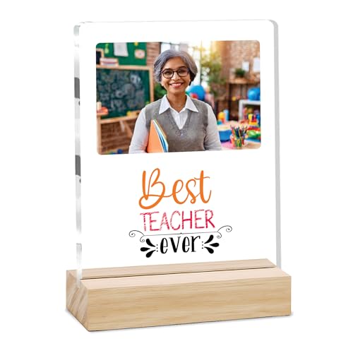 Image of Giftplease Best Teacher Plaque | Personalized Photo Frame with Wooden Stand | Appreciation Gift for Teachers | Teacher's Day Retirement Farewell Gift (Custom Photo & Text CTH 09