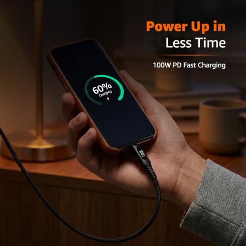 Image of amazon basics 100W Type C to Type C Cable with LED Display, 5A Max Output, Up to 480Mbps Data Sync, 2M Length, Tangle Resistant, Supports Laptop Charging (Black)