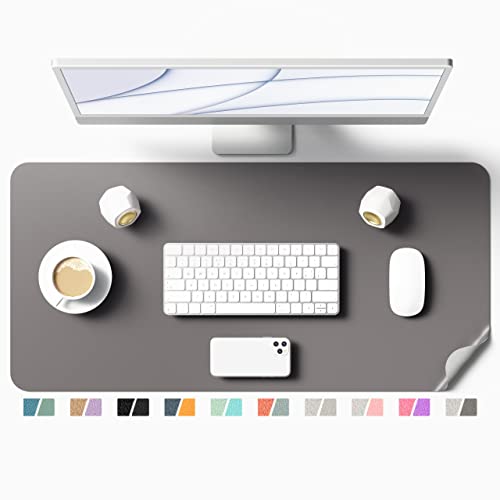 Oterri Alfombrilla de escritorio para oficina, alfombrilla de ratón de doble cara, impermeable, de piel sintética, para escritorio de esquina, oficina, casa (gris oscuro, 90 x 43 cm) Cover
