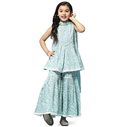Image of BIBA Girls Cotton Gathered Kurta Garara Suit Set