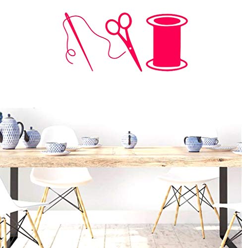 BIBITIME Needle Thread Scissors Wall Decals Tailor's Shop Dress Cloth Sewing Store Window Sign Vinyl Sticker Home Art PVC Murals for Living Room Women Bedroom Decor (Rose, 11.81" x 23.62")