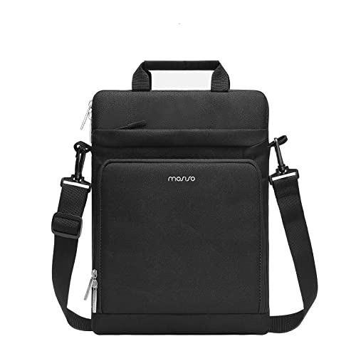 MOSISO Vertical Laptop Shoulder Bag Compatible with MacBook Air/Pro, 13-13.3 inch Notebook, Compatible with MacBook Pro 14 inch 2021 2022 M1 A2442 with Front Raised Pockets&Fix Handle&Belt, Black