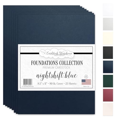 Cardstock Warehouse Foundations 100% Recycled Nightshift Blue Cardstock Paper - 25 Sheets 8.5 x 11” 80 lb./215 GSM Premium Navy Blue Card stock for Die-cutting, Laser, Inkjet Printing & DIY Projects