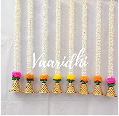 Mogra Garlands 5ft Long with Marigold Flower & pan patta for Wedding Decoration ,Temple Decoration, Stage Decoration,South Indian (Pink) Pack of -4 P-04-Mogra-Pink