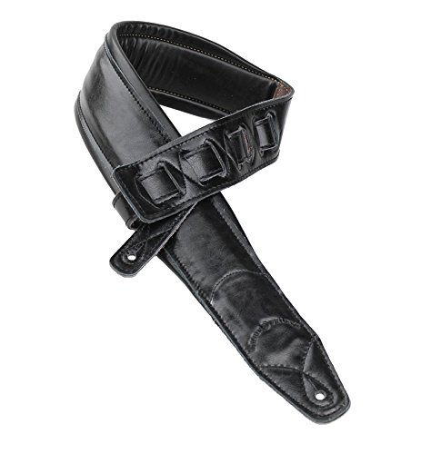 Walker & Williams C-22-BB Sangle rembourrée en cuir pour guitare acoustique, électrique et basse Noir, Noir - Les Beatles, Paul McCartney, John Lennon, RIngo Starr, George Harrison Walker & Williams C-22-BB Sangle rembourrée en cuir pour guitare acoustique, électrique et basse Noir, Noir – Image 4