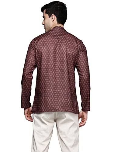 Image of Manyavar Men's Viscose Blend Floral High Neck Short Kurta (1pc)