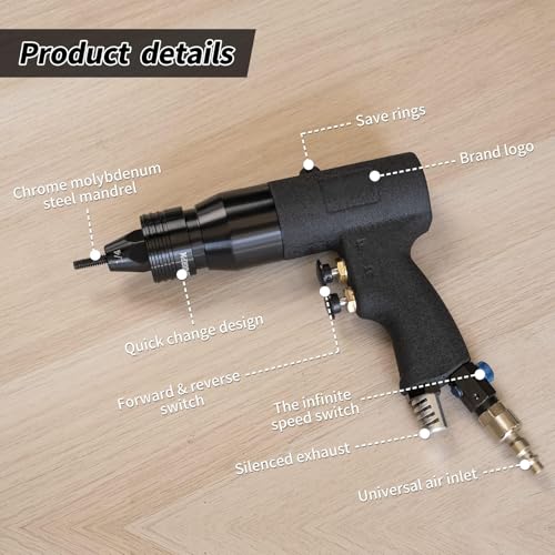 Wysokowydajne pneumatyczne narzędzie do nitowania z szybkozłączką do wydajnego nitowania w zastosowaniach metalowych, plastikowych i skórzanych