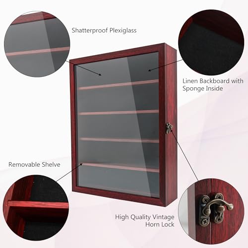 Image of Shadow Box Frame with Removable Shelves, Red 11x14 Deep Memory Box Display Case for Keepsake Collectibles, Coins Military Medals Pins Wedding Flowers