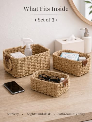 Small-Wicker-Baskets-3-PCS-Paper-Rope-Baskets-for-Shelves-Brown-Recycled-Small-Baskets-3-Sizes-Woven-Baskets-for-Organizing-Decorative-Storage-Baskets-for-Bedroom-and-Bathroom