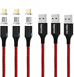 Digital Ant Gen-X Micro USB + USB-C/Type-C 2 in 1 Nylon Braided Magnetic Charging Cable, Support 3.0A Fast Charging & Data Transfer (4 Cables+4 Micro Tips+4 Type-C Tips, 5-Feet, Red)