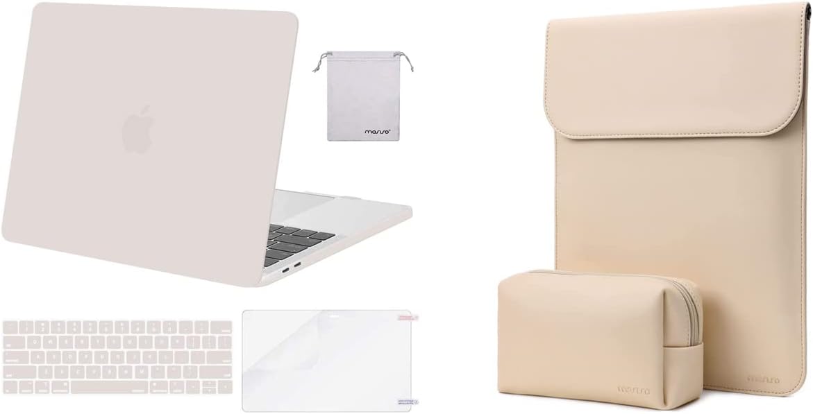 MOSISO Compatible with MacBook Pro 13 inch Case M2 2023, 2022, 2021-2016 M1, Faux Suede Leather Laptop Sleeve with Small Bag&Keyboard Cover&Screen Protector&Storage Bag, Rock Gray&Apricot