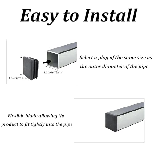 Image of 24PCS (1-1 /2Inch) /38mm Square Plastic Hole Plug, Black Furniture Finishing Sliders, Square Pipe Tubing End Cap, Plastic Insert End Caps for Square Metal Tube