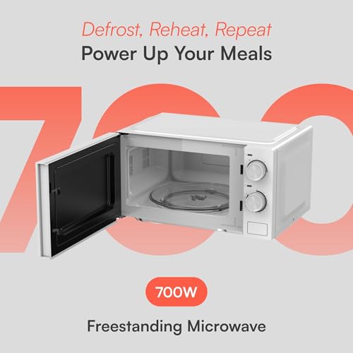 Cookology 20L Freestanding Microwave - 700W Power - 24.5Cm Turntable - 5 Power Modes & Easy‑To‑Use Dial Timer - Quick Defrost Setting - White - 2