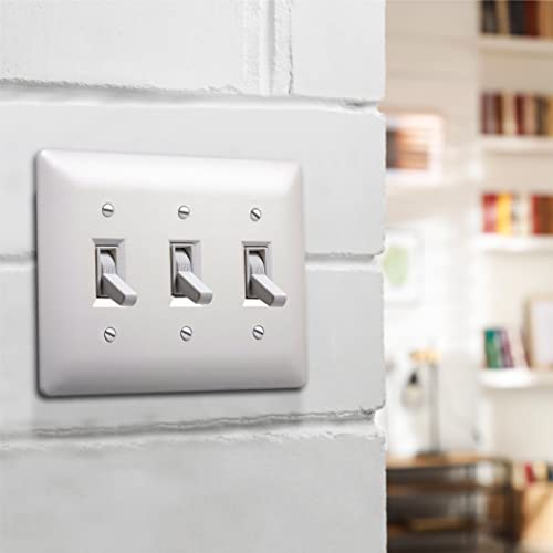 Image of TayMac 4440W Paintable Triple Toggle Light Switch Wall Plate Cover, White, 3-Gang