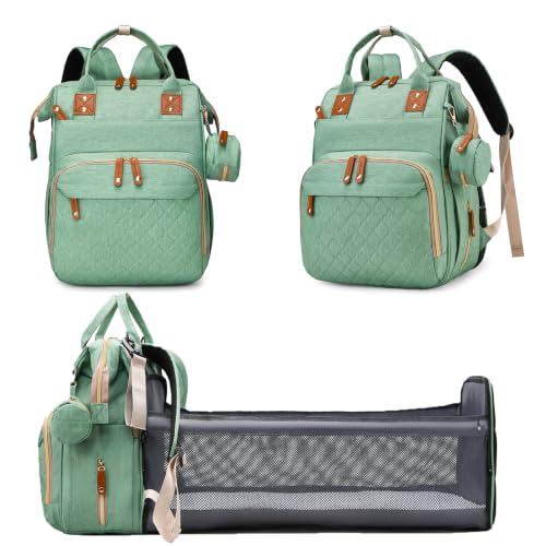 Image of Diaper Bag with Changing Station, Baby Backpack with Foldable Changing Pad | Waterproof Large Backpack for Mom & Dad, Shower Gifts for Mom Dad Girl Boy, Baby Newborn Essential, PaleGreen