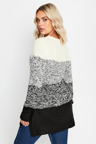 Yours Plus Size Colourblock Stripe Knitted Sweater Pullover Grey 14-164