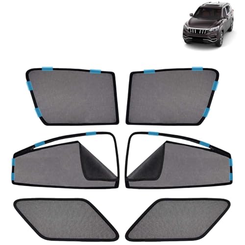 Image of KINGSWAY Car Sun Shade Curtains Only Compatible with Mahindra Alturas G4 (2018 Onwards) | Front Window in Half Cut and Rear in Zipper (Magnetic) | UV & Heat Protection | Pack of 6 Pcs