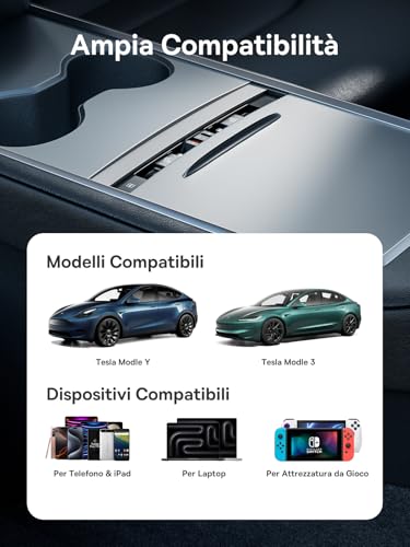 Hub USB 45W per Tesla Model Y e Model 3 2021 2022 2023, Caricabatteria Auto Multiporta 4 in 1, Docking Station con Hub Estraibile e Cavo di Ricarica Rapida, Accessori Model 3 e Model Y - Hub USB - Immagine 5