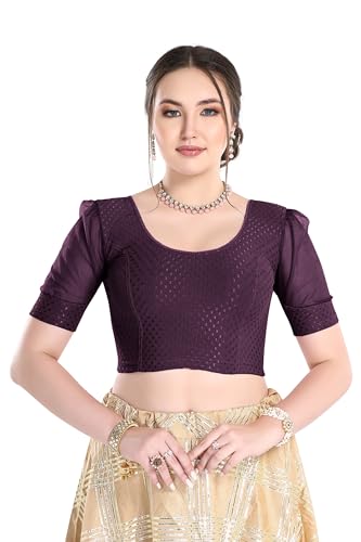 Image of FINESTFIT Stay On Trend Fashion 100% Cotton Readymade Blouses for Women,Round Neckline with Organza Balloon Sleeves.