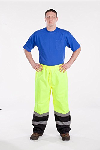 Utility Pro Uhv452P Nylon High-Vis Pant With Elastic Waist With Dupont Teflon Fabric Protector, Yellow/Black, Large, 28 Length #TOP2