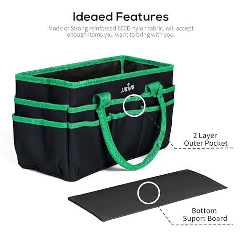 Image of Jjring Craft and Art Organizer Tote Bag - 600D Green Nylon Fabric Art Caddy with Pockets - for Art, Craft, Sewing, Medical, and Office Supplies Storage