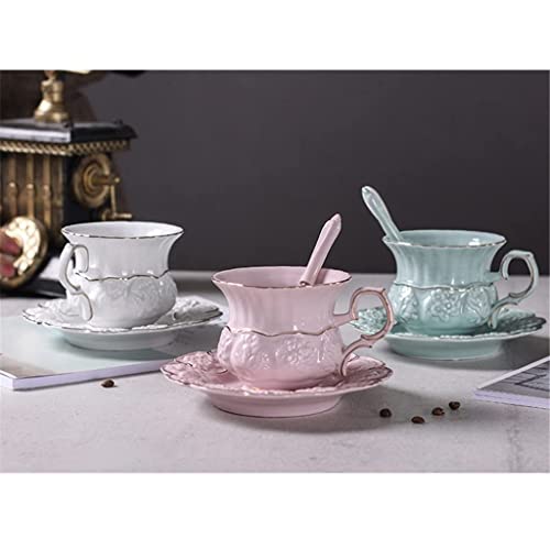 BJH Juego de Taza de café de cerámica Rosa, Taza de té Dorada con Flores, Taza de Porcelana, vajilla de Cocina - Imagen 6