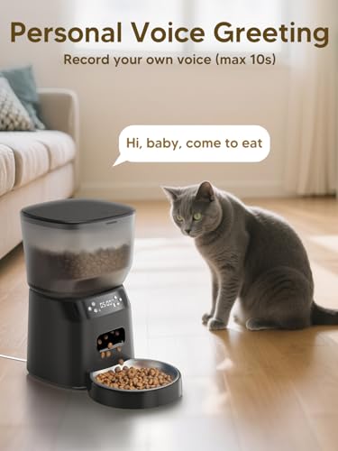Automatic Cat Feeder and Water Fountain, 4L/16 Cups Timed Cat Dry Food Dispenser, 10s Meal Call, 20 Portions 6 Meals Per Day, 2L Cats Fountains for Drinking with Filter, Pet Feeder for Dog Black - Image 4
