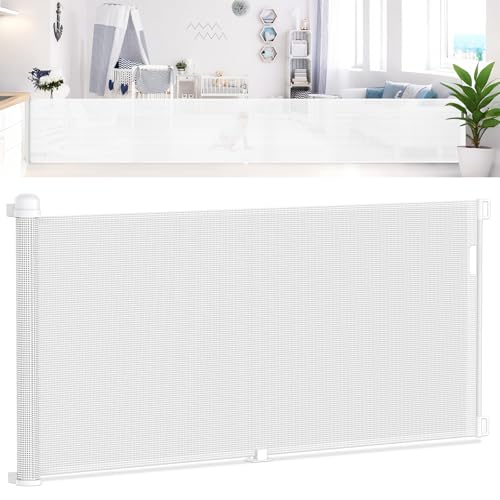 YUENFONG Treppenschutzgitter Ausziehbar Türschutzgitter, 0-300 cm Absperrgitter Schutzgitter Baby Kindergitter, Treppenschutz Treppenschutzrollo Türgitter Einziehbares Tür, Weiß