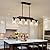 Farmhouse Wood Kitchen Island Lighting, 5-Light Adjustable Chandelier for Dining Room, Seeded Glass Shade Dining Room Light Fixture Over Table, Black Hanging Pendant Lights for Kitchen, Pool Table