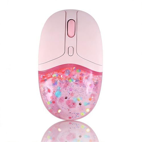 Wireless Mouse Cute Bluetooth Clear Aqua Water Mice,Glitter Liquid Sand Silent Aesthetic Piggy Transparent Retro Mice for Mac/PC/Laptop/Chromebook/Computer/Tablet/iPad Travel Girls Boy Women Men Gift