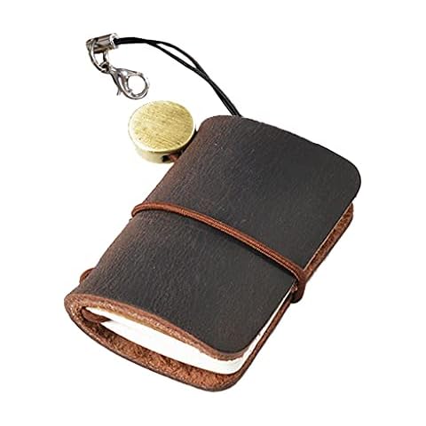 Aabellay Tiny Leather Travelers Notebook Refillable Journal Miniature Notebook Diary for Doll Vintage Mini Size Traveler Note Book 4.8cm x 3.2cm - Dark Brown Cover