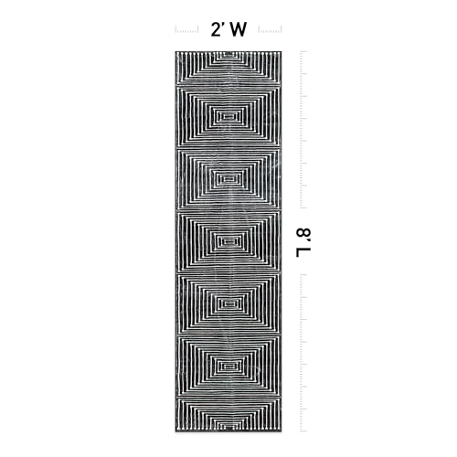 Rugshop Marbella Bohemian Stripes Washable Non Slip Runner Rug 2' x 8' Black