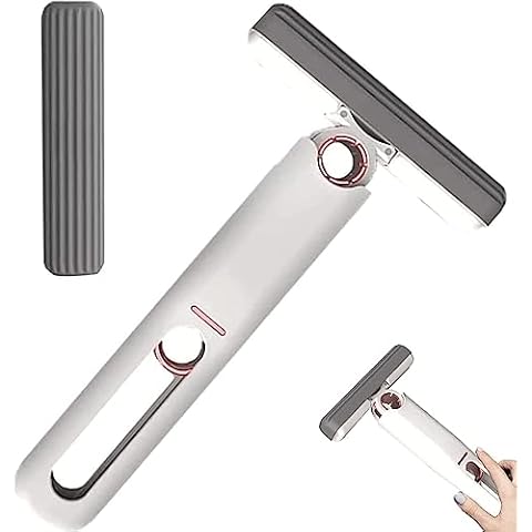 Bzdmly Portable Mini Mop, Self-Squeeze Sponge Mops, Lazy Hand-Free Household Mini Desktop Car Glass Cleaning Mop(2 Cotton Heads & 1 Squeeze Handle) Cover