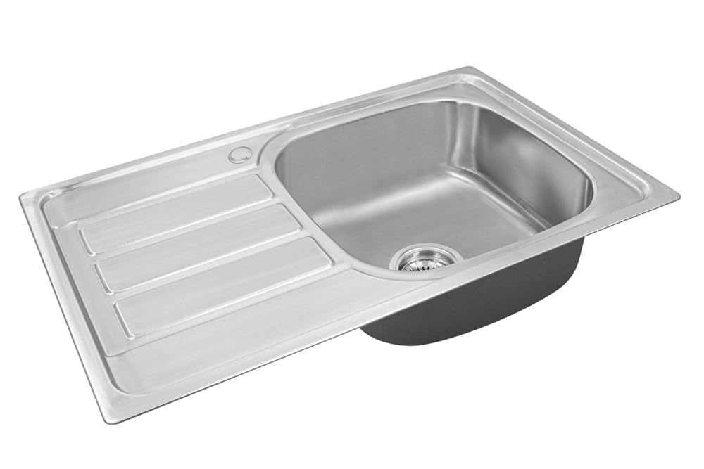 80x50x20 Fregadero de cocina, de acero inoxidable 304, 1 Seno, Rectangular, escurridor a la izquierda