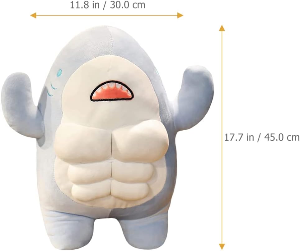 Toddmomy 15.74In Muscle Plush Shark Doll Soft Stuffed Kawaii Shark Pillow Handheld Adjustable Sign Holder Toy for Kids Birthday