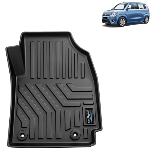 Image of KINGSWAY Accessories Custom-Fit TPE 5D Car Floor Mats Only Compatible with Maruti Suzuki Wagon R | Year 2019 Onwards | Set of 3 Pcs | All Weather Anti Slip Foot Mat | Black | 2 Years Warranty
