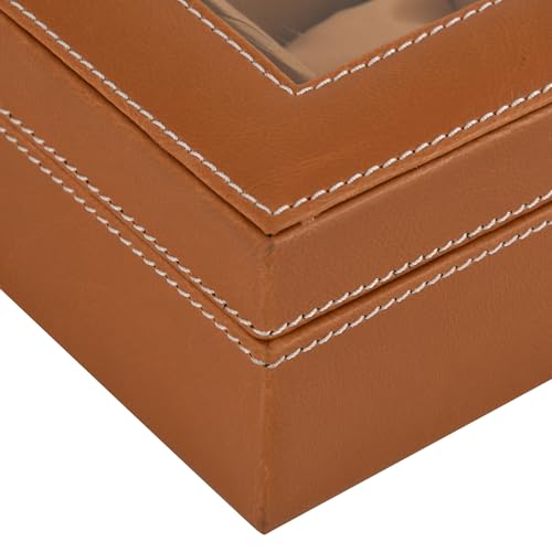 Image of BOXXO 12 Slot Watch Organizer Box for Men & Women - Premium PU Leather Watch Case, Soft Velvet Cushions & Glass Lid Display, Elegant Storage Box - 34x20x8 cm (Tan & Brown (Transparent), 12 Slots)