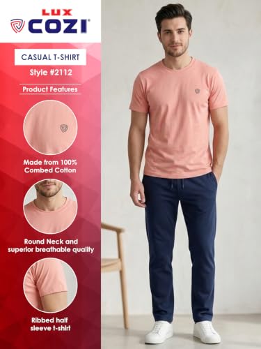 Image of Lux Cozi Men Cotton Half Sleeves Round Neck Regular Fit Casual T-Shirt