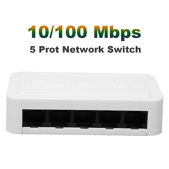 Image of 5 Port Ethernet Switch, Fast Ethernet Switch Plug and Play 10 /100Mbps Reliable 100-240V Prevents Rust Easy to Set Up for Office