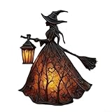 Halloween-Hexenlampe mit LED-Beleuchtung und detailliertem Harz-Gothic-Hut, für gruselige Heimdekoration