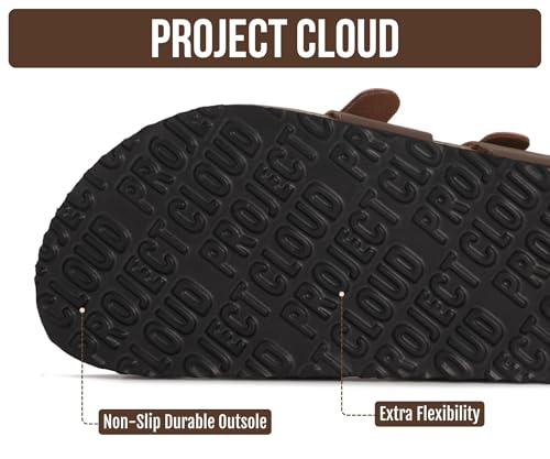 Image of Project Cloud 100% Genuine Leather Womens Sandals -Lightweight Womens Slides Memory Foam Insole & Cork Footbed Sandals Women - Non-Slip Beach Essentials Summer Sandals for Women 2026 (Lian)